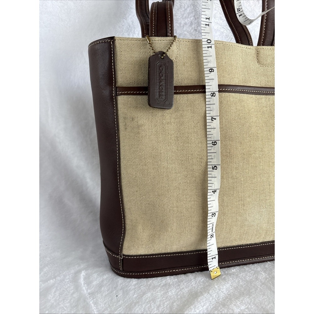 Vintage COACH Bleecker Linen Tote Bag Brown Leather 6122 90s USA - Picture 4 of 15